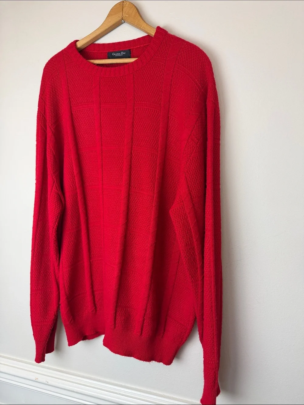 Vintage Christian Dior Monsieur Red Textured Knit Sweater XL Made in USA 90s